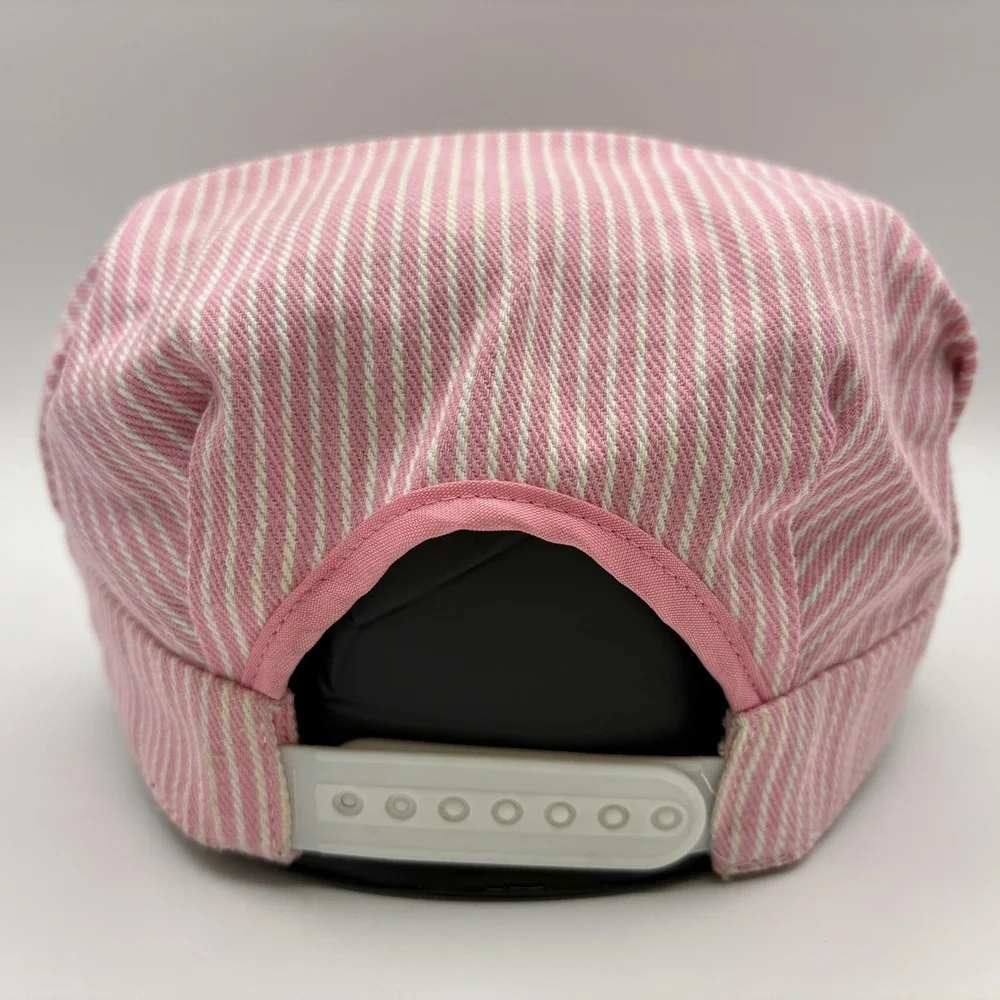 B&O Railroad Womens Hat Engineer Pink Striped Embroider Adjustable Snapback Cap